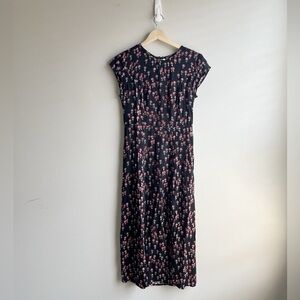 Free People Black & Red Floral Midi Length Shift Spring Summer Dress Size XS